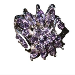 Amethyst & Sterling Silver Cluster Cocktail Ring Size 7 3/4
